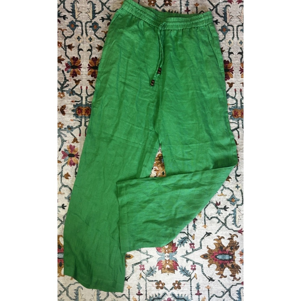 Zara Pants Womens Medium Green Wide Leg Elastic Waist
